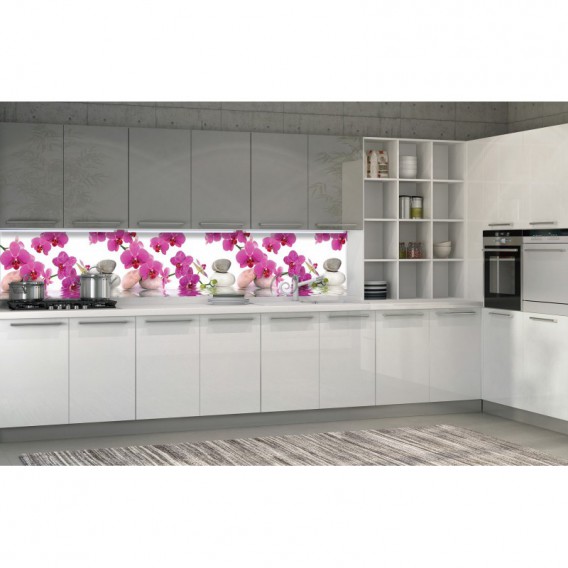 Panel kuchynská linka - FT5689 - Ružové orchidey a kamene
