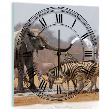 Nástěnné hodiny - NH0050 - Slon a zebry