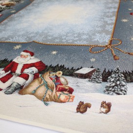 Vianočný gobelínový obrus Mikuláš s batohom