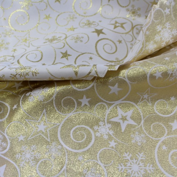 Vianočný obojstranný teflónový obrus zlatý Špirály