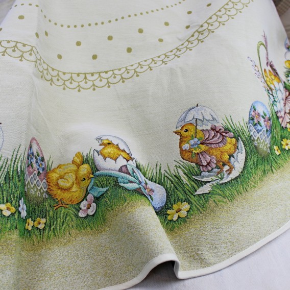 Gobelínový veľkonočný obrus Kuriatka kruh 165cm