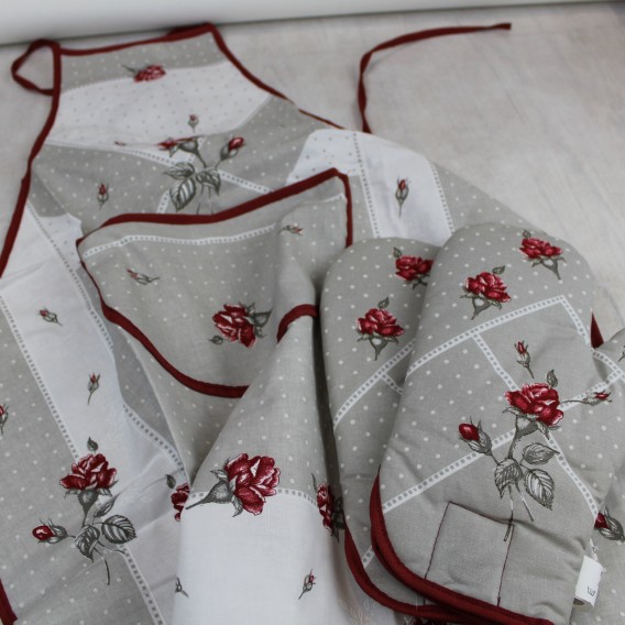 Kuchynská zástera Ruže - sivá