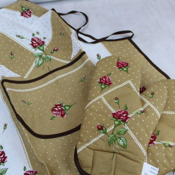 Kuchynská zástera Ruže - hnedá