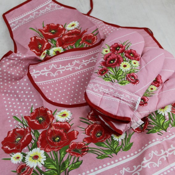 Kuchynská zástera Vlčie maky - ružová