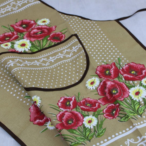 Kuchynská zástera Vlčie maky - hnedá