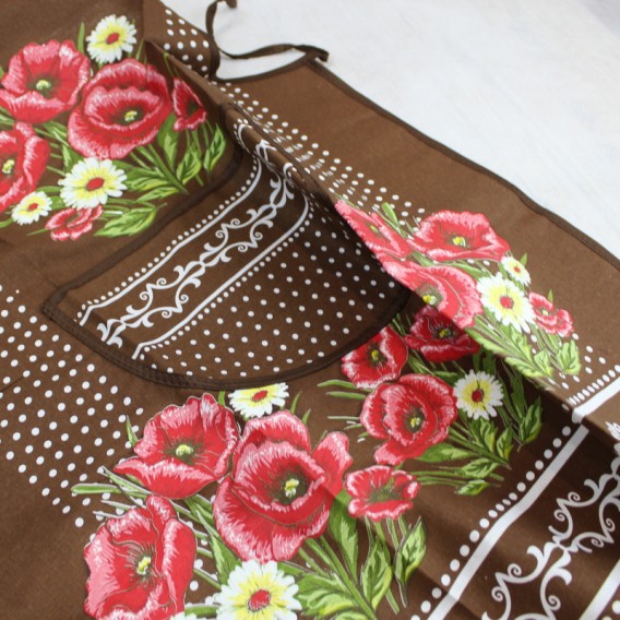 Kuchynská zástera Vlčie maky - tmavo hnedá