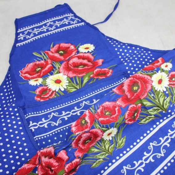 Kuchynská zástera Vlčie maky - modrá