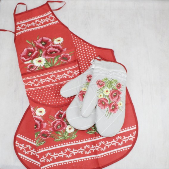 Kuchyňská zástěra Vlčí maky -červené