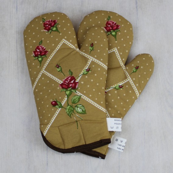 Kuchynské rukavice ruže - hnedá