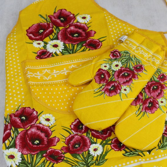 Kuchynské rukavice vlčie maky - žltá