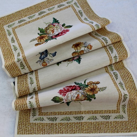 Gobelínový obrus Béžové barokové kvety 40x100cm