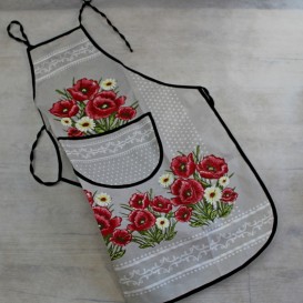 Kuchynská zástera Vlčie maky - sivá s čiernym lemom