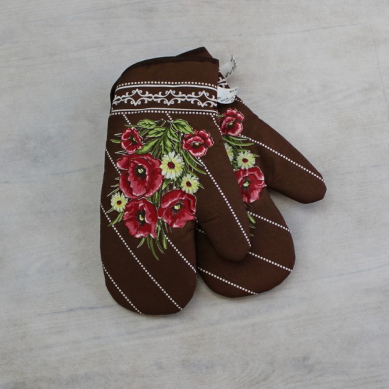 Kuchynské rukavice vlčie maky - tmavo hnedá