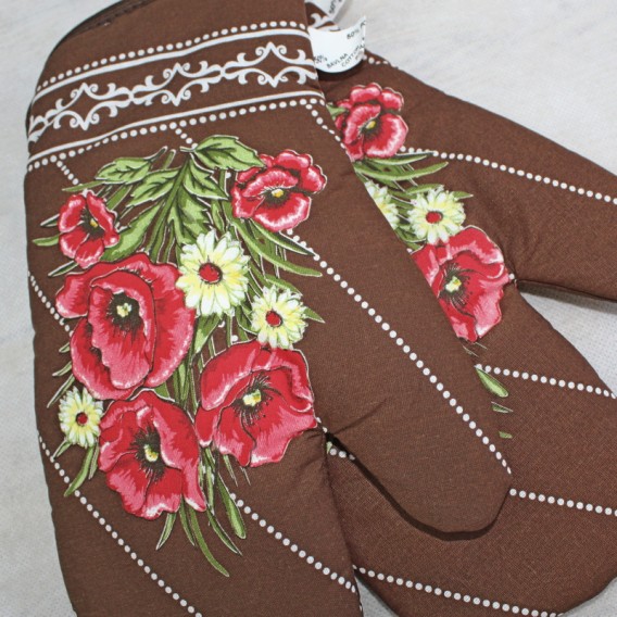 Kuchynské rukavice vlčie maky - tmavo hnedá