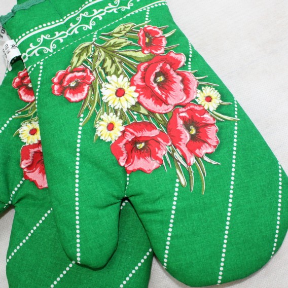 Kuchynské rukavice vlčie maky - zelená