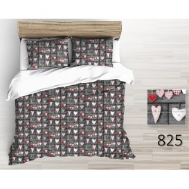Bavlnené posteľné prádlo Srdíčka sivé 140x200 + 70x90cm Zips