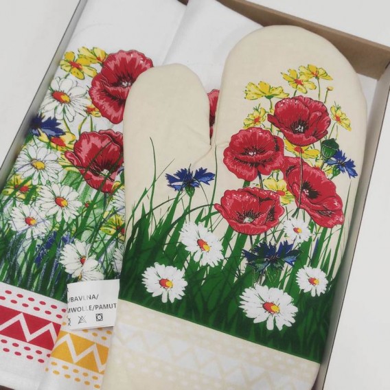 Kuchynský set 2+1 Maky a margarétky smotanový