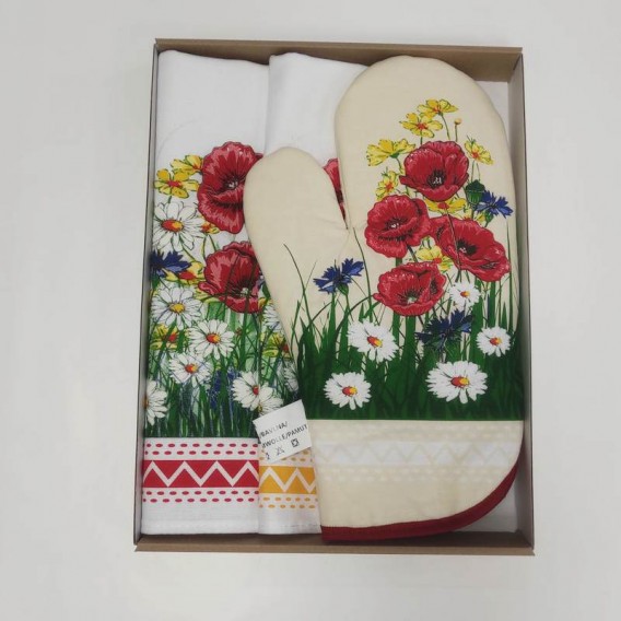 Kuchynský set 2+1 Maky a margarétky smotanový