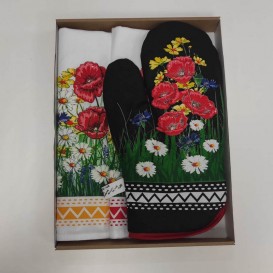 Kuchynský set 2+1 Maky a margarétky čierny