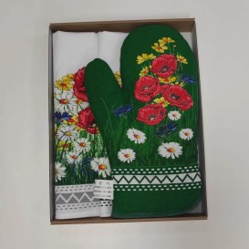 Kuchynský set 2+1 Maky a margarétky zelený