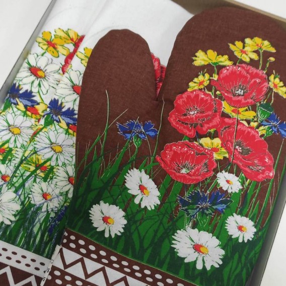 Kuchynský set 2+1 Maky a margarétky hnedý