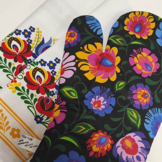 Kuchynský set 2+1 Folk kvety čierny