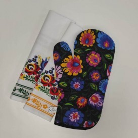 Kuchynský set 2+1 Folk kvety čierny