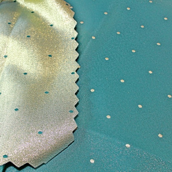 Obojstranný teflónový obrus Bodky zeleno/zlatý