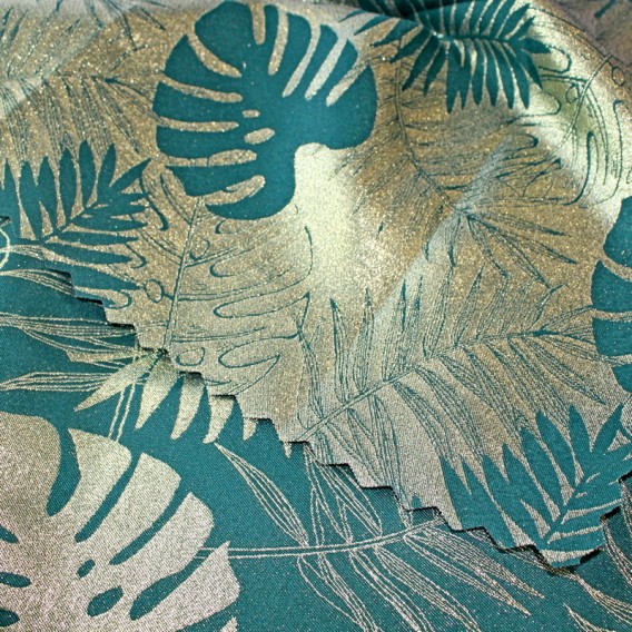 Obojstranný teflónový obrus Monstera zeleno/zlatý
