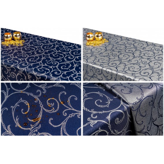 Oboustranný teflonový ubrus Ornament modro/stříbrný