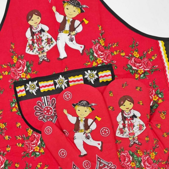 Kuchynská zástera Folk - červená