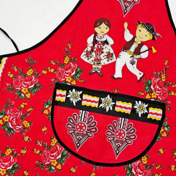 Kuchynská zástera Folk - červená