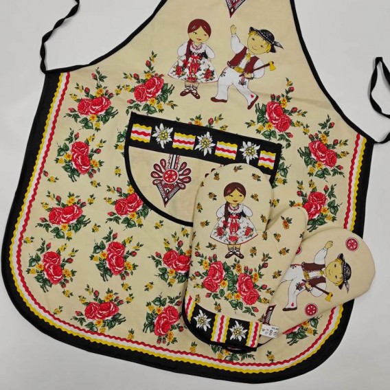 Kuchynská zástera Folk - smotanová