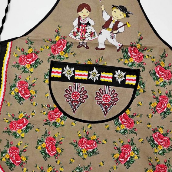 Kuchynská zástera Folk - kávová