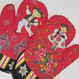 Kuchynské rukavice Folk - červená