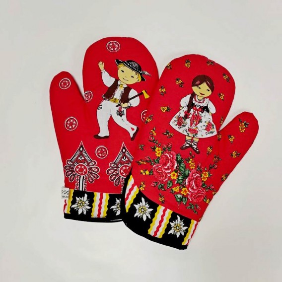 Kuchynské rukavice Folk - červená