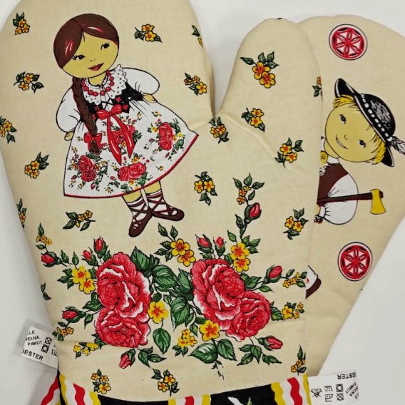 Kuchynské rukavice Folk - smatanová