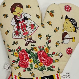 Kuchyňské rukavice Folk - smotanová