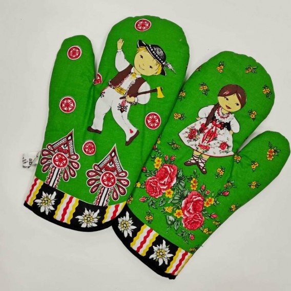 Kuchynské rukavice Folk - zelená