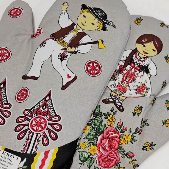 Kuchynské rukavice Folk - sivá