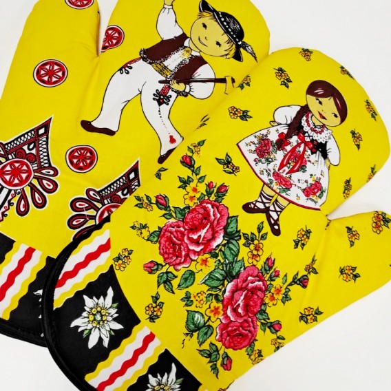 Kuchynské rukavice Folk - žltá