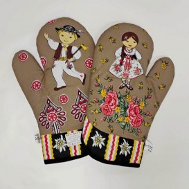 Kuchynské rukavice Folk - kávová