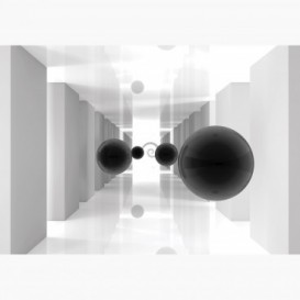 Fototapeta - FT7573 - Biela 3D chodba s čiernymi guľami